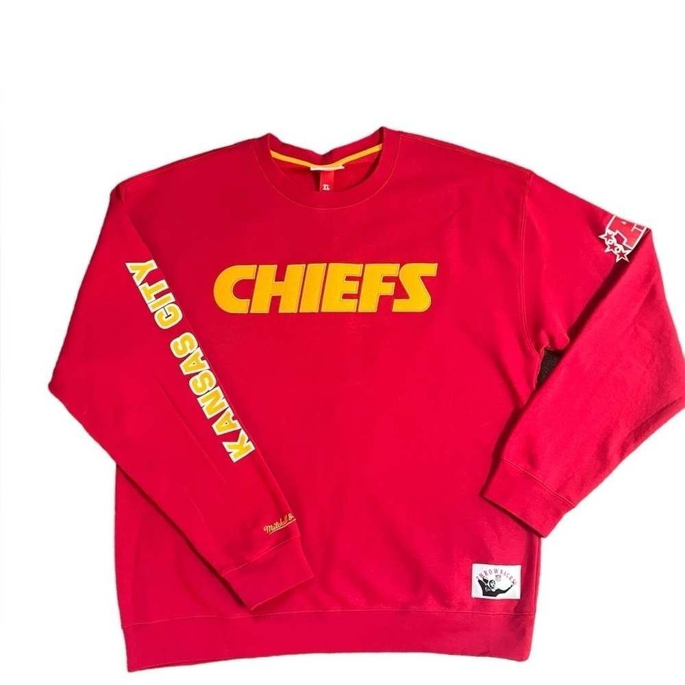 MITCHELL & NESS - Mens Red NFL There & Back Fleece Crew Neck Sweathirt - Size XL - Picture 1 of 12